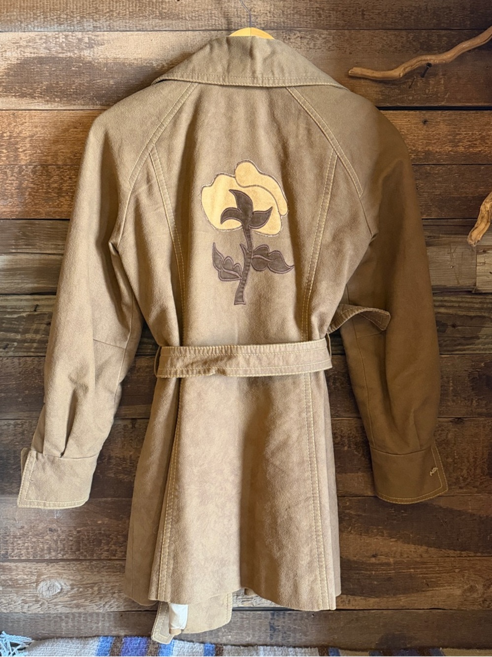 Denver Tan Suede Trench Coat with Self Tie Belt